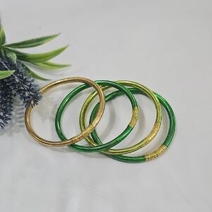 Budha All Weather Bangles  Womens Bracelets. Color Green & Gold.